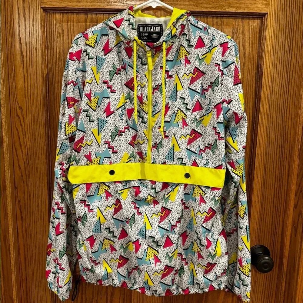 Blackjack USA 1999 Retro 80s Half Zip Pullover Windbreaker